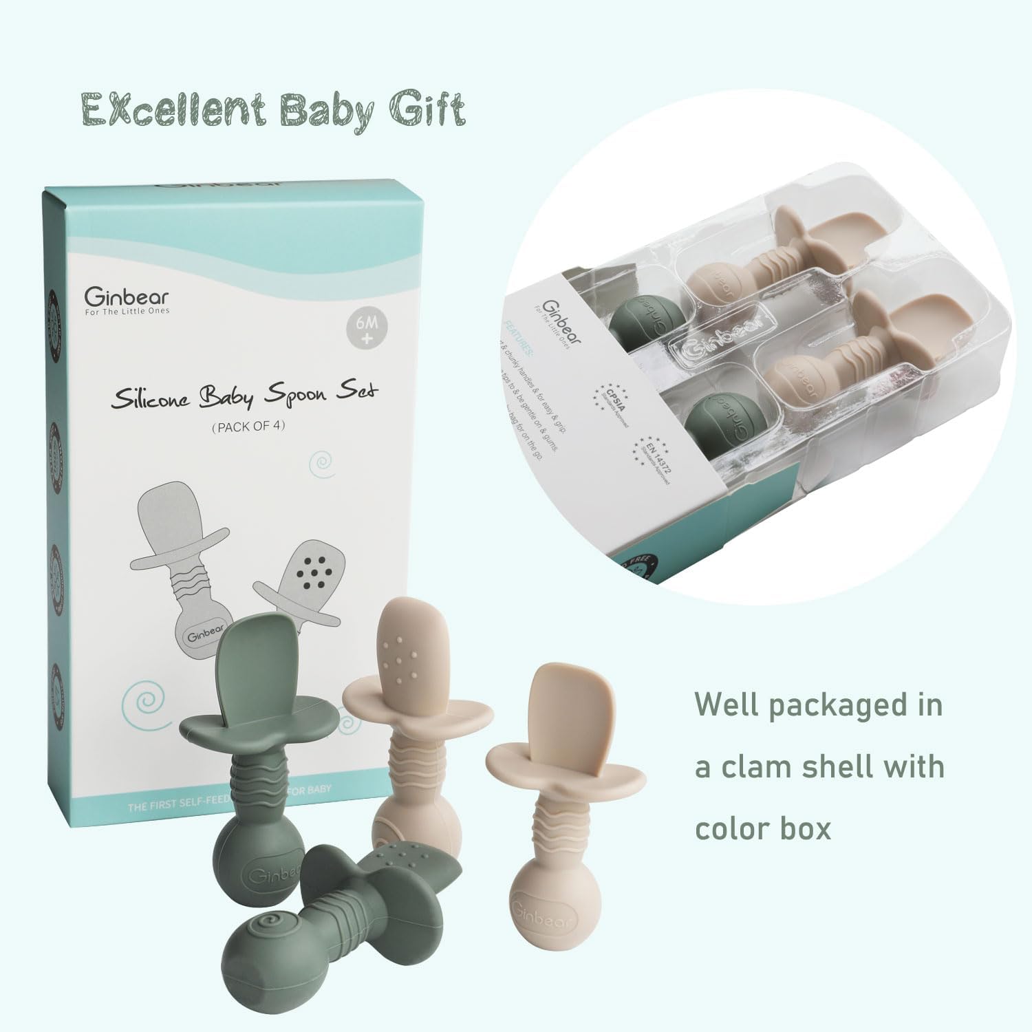 Ginbear Platinum Silicone Self-Feeding Spoons for Babies 6-12 Months