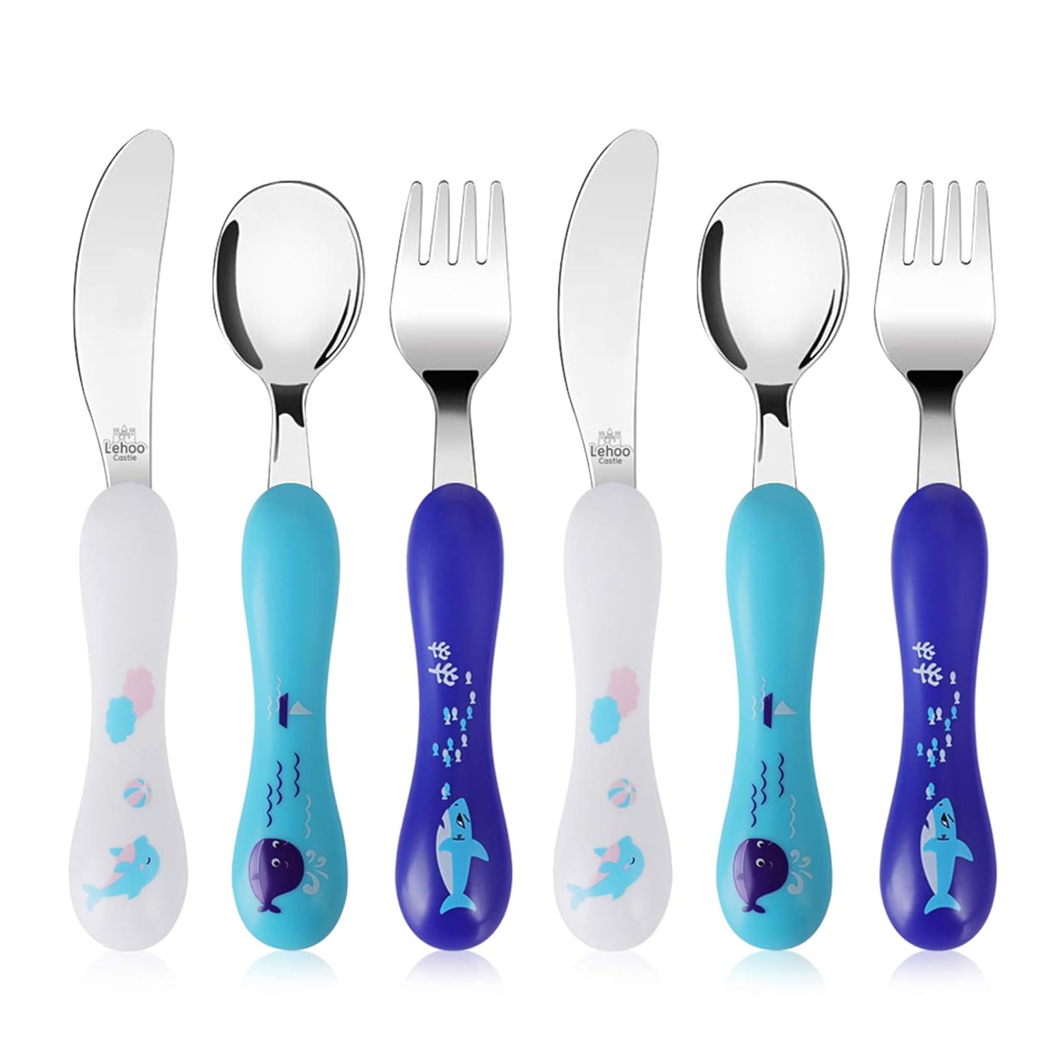 Lehoo Castle Toddler Utensils Set - 6PCS Stainless Steel Safety Flatware for Kids