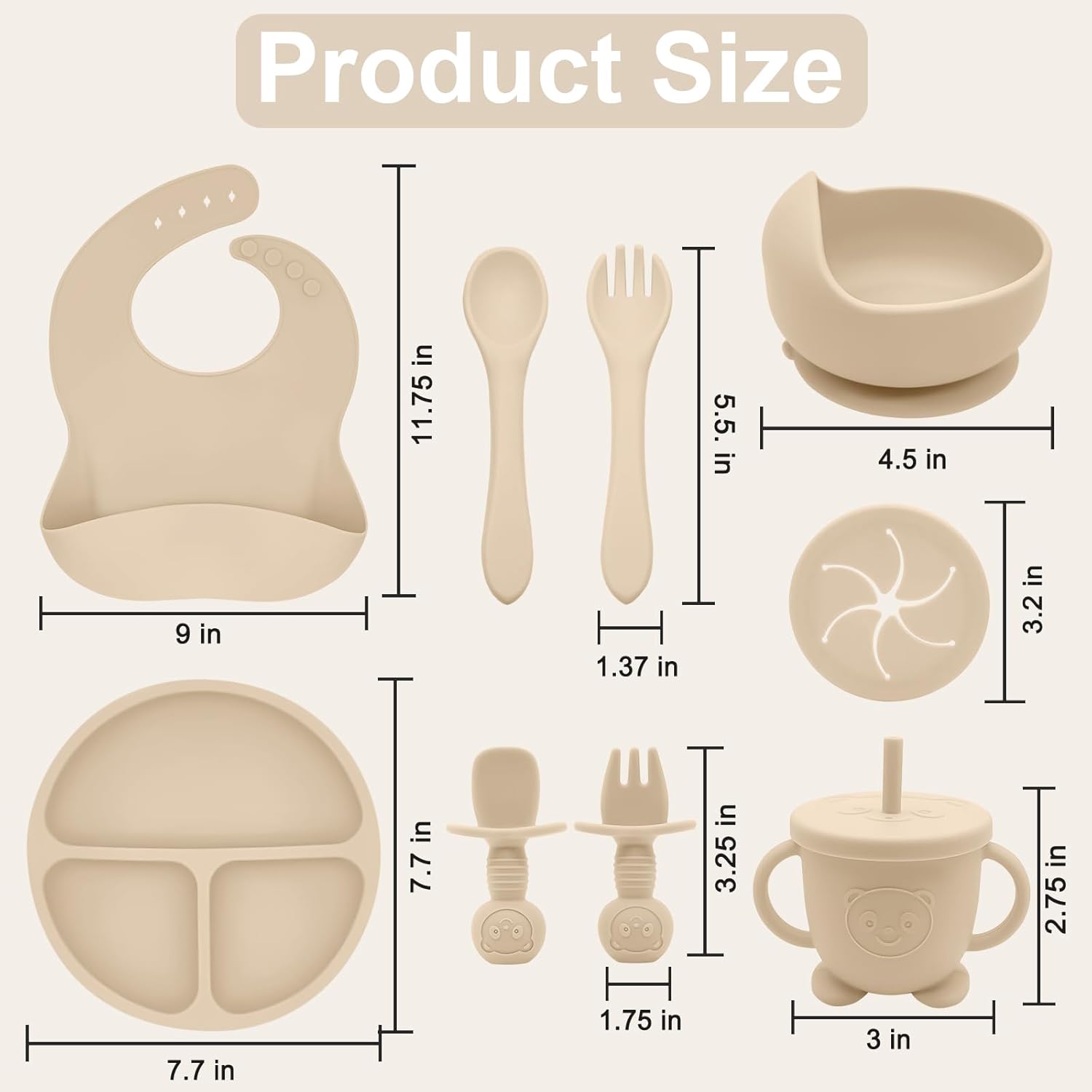 Munlinder Silicone Baby Feeding Set Beige