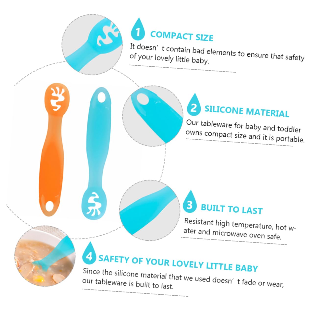 RORPOIR Safe Silicone Utensils Trainer Spoons for 1 Year Old