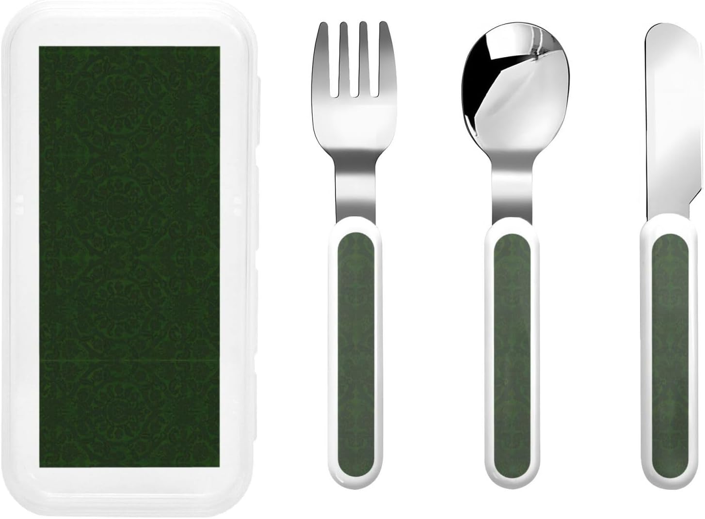 Hunter Green Floral Pattern Flatware Set with Travel Case