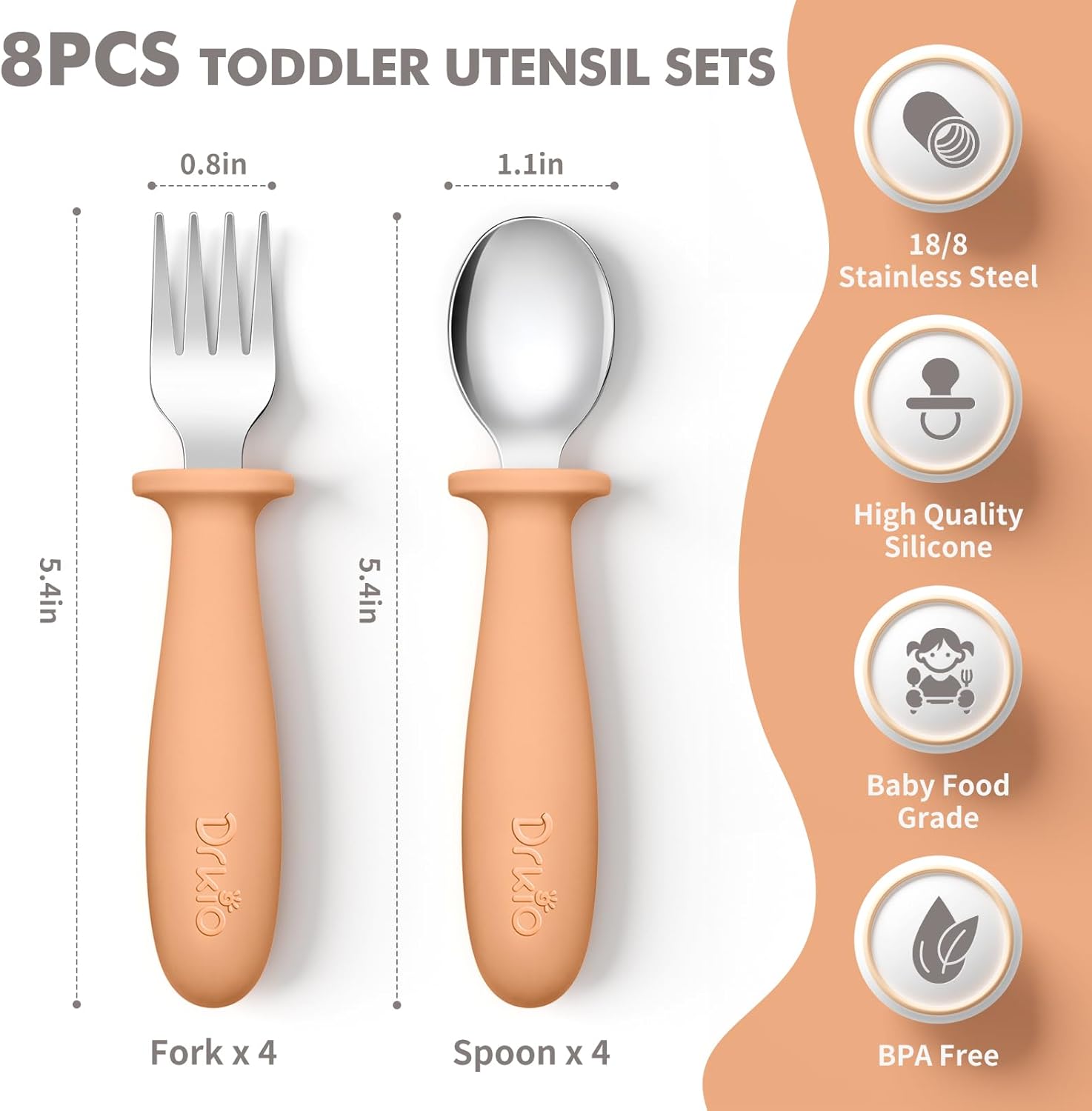 DRKIO 8-Piece Toddler Utensil Set with Silicone Handle