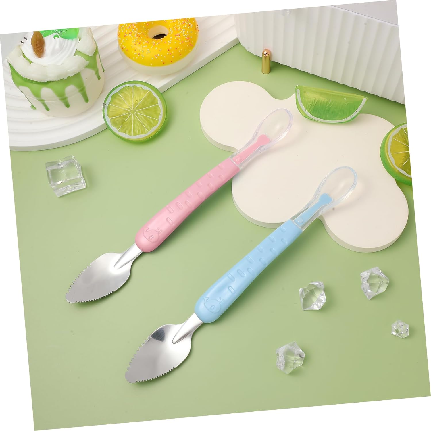Double-Headed Stainless Steel Silicone Baby Spoon for Fruit Scraping