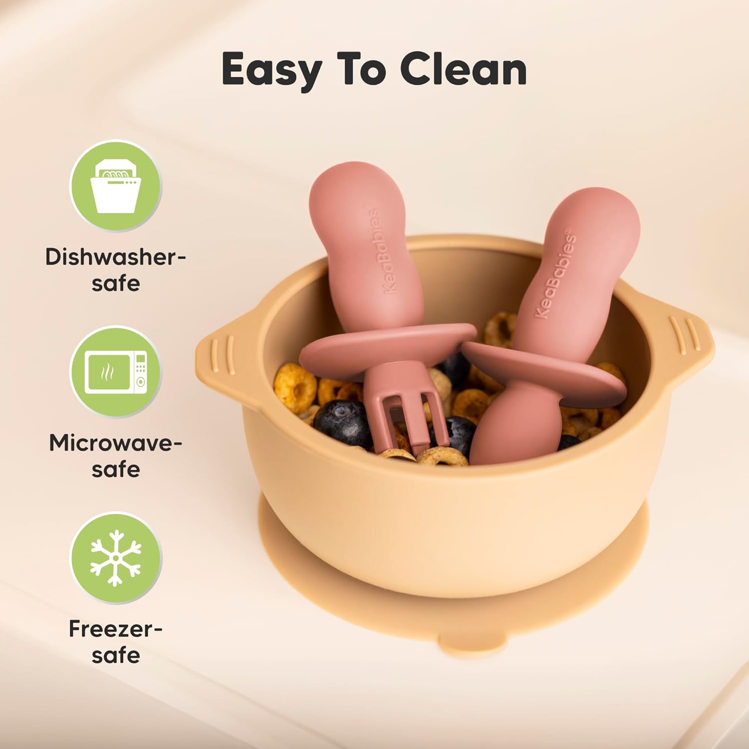 KeaBabies 4-Pack Silicone Baby Spoon Fork Set with Freezer Tray
