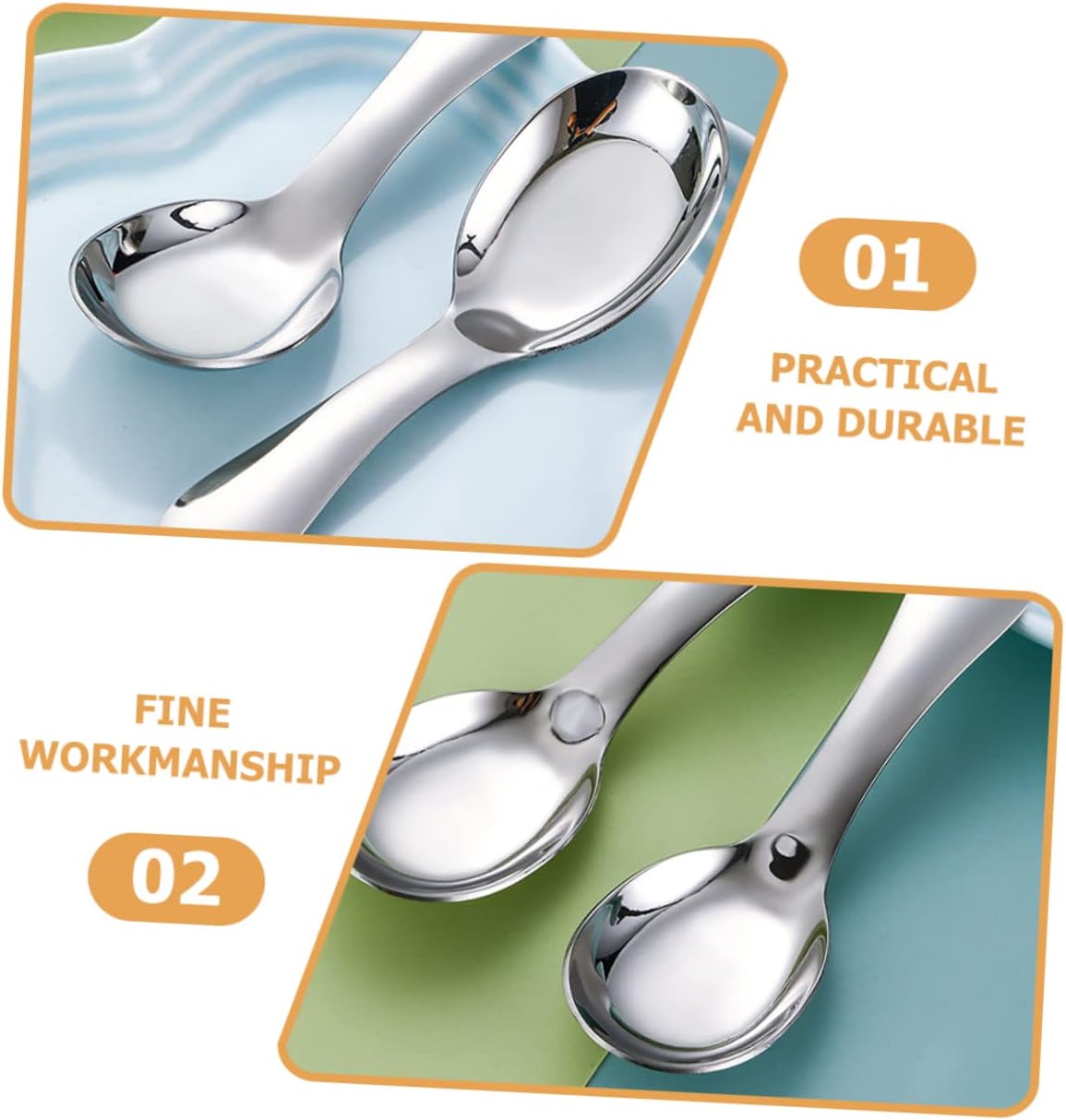 Luxshiny 2-Piece Kids Stainless Steel Spoons Durable and Safe