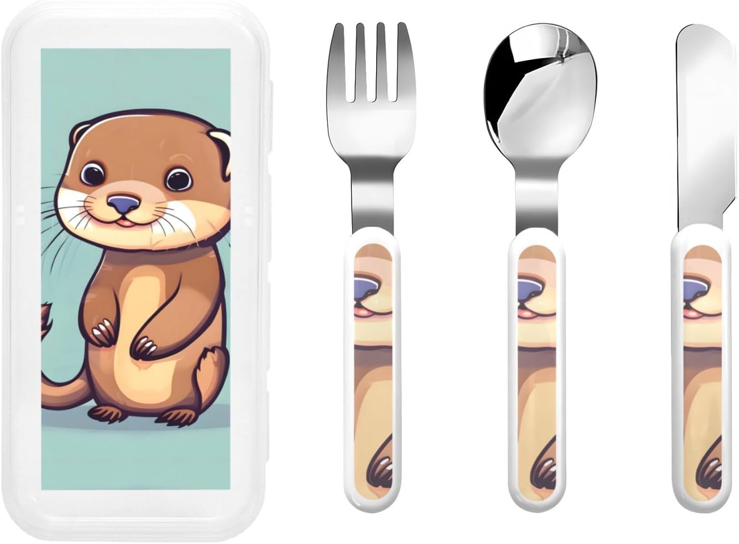 Cartoon Cute Otters Travel-Friendly Flatware Set with Carrying Case