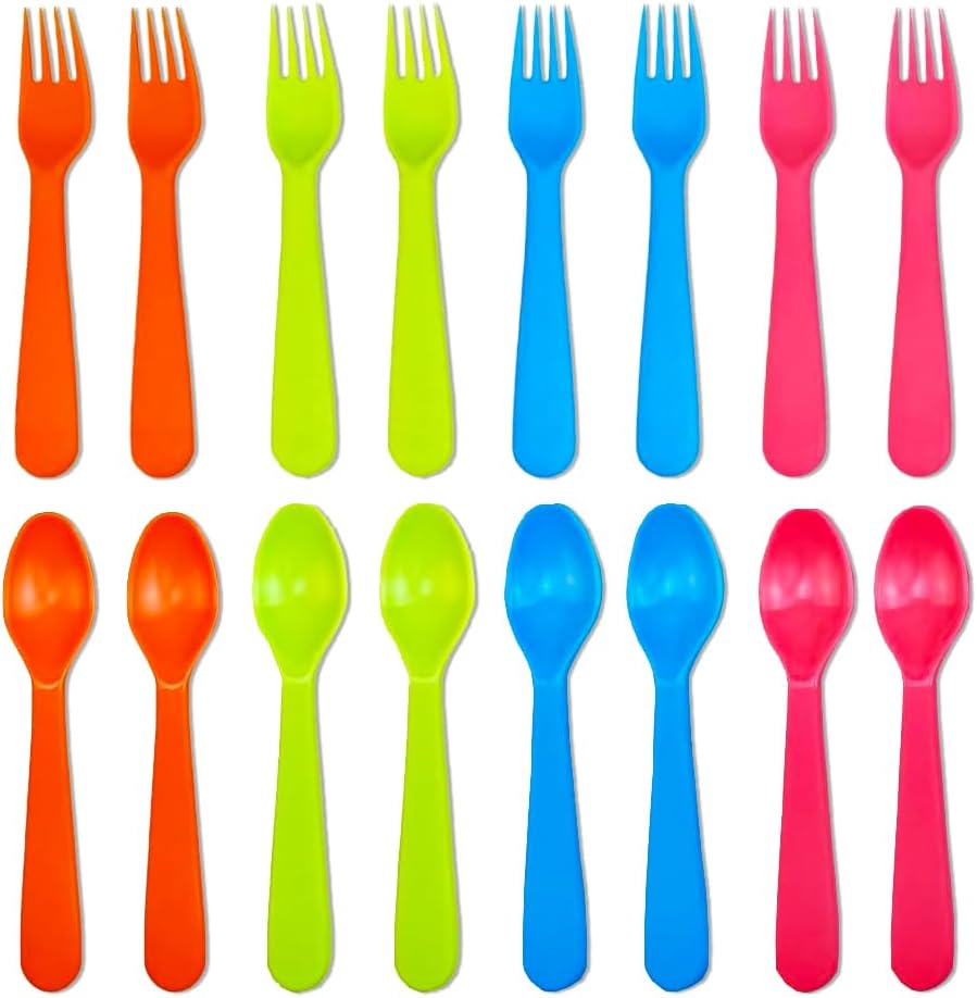 Jawbush 16-Piece Plastic Flatware Set for Kids Lunch