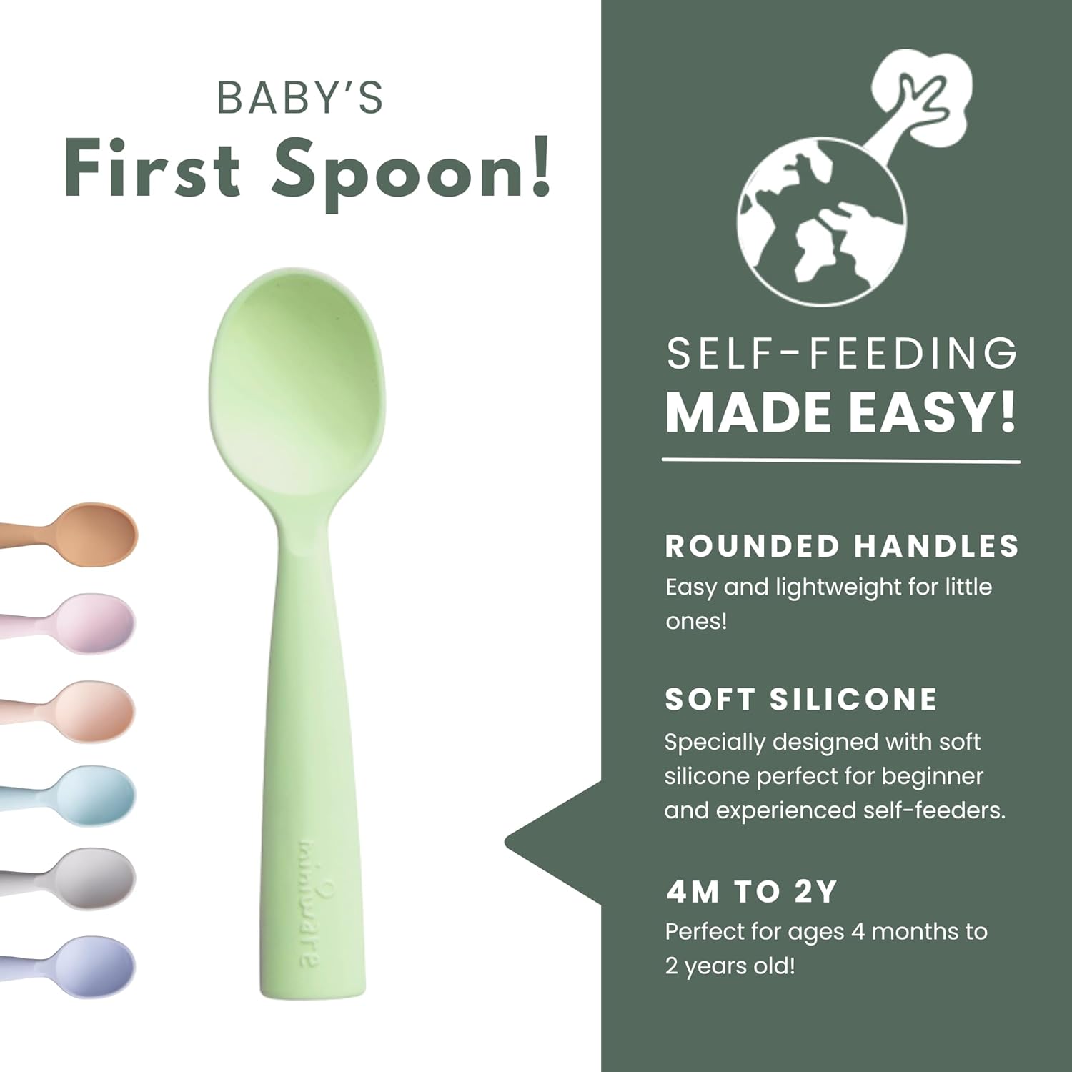 Miniware Silicone Baby Spoon for Training BPA Free 6 Months Self Feeding