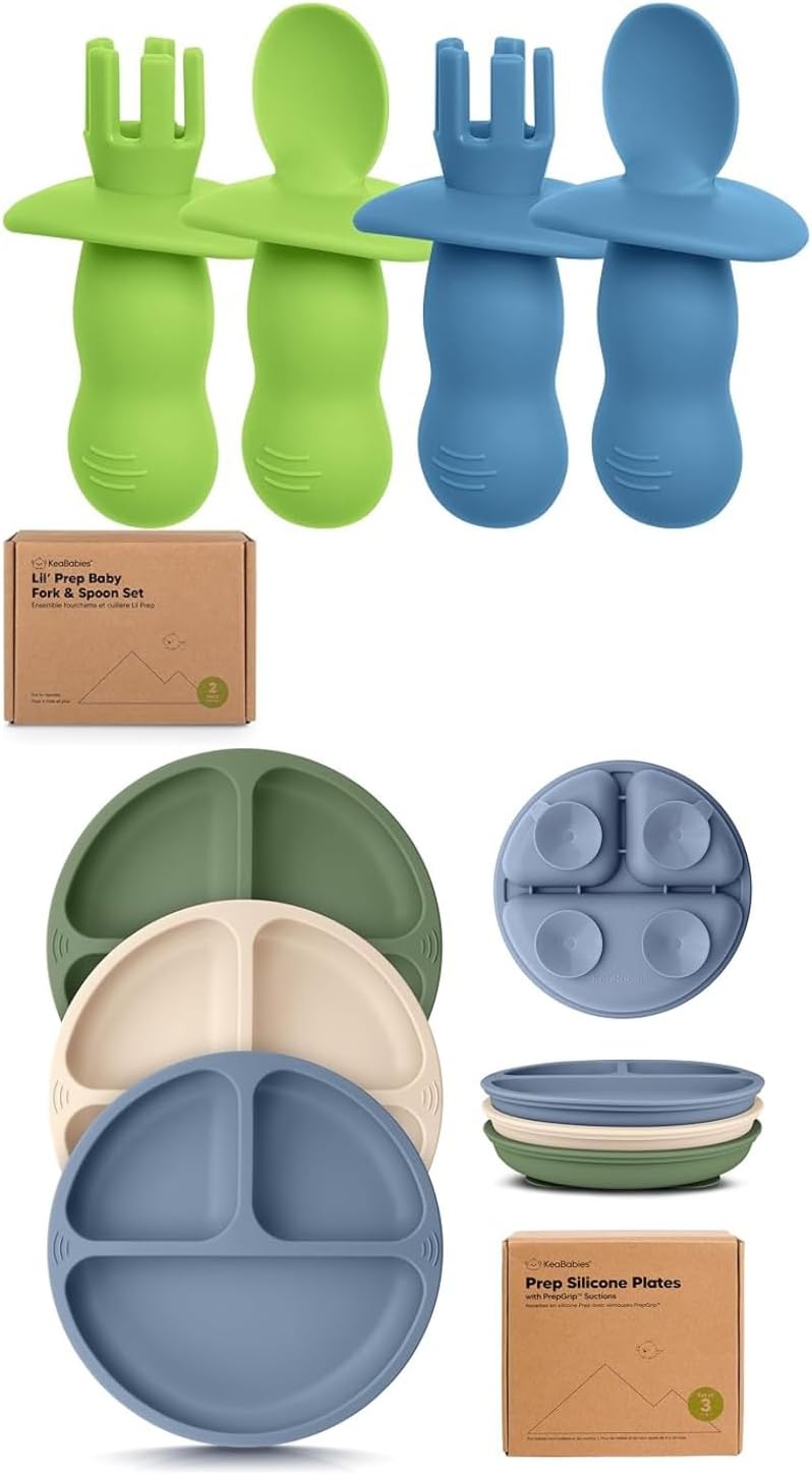 KeaBabies 4-Pack Silicone Baby Utensils Set and Suction Plates