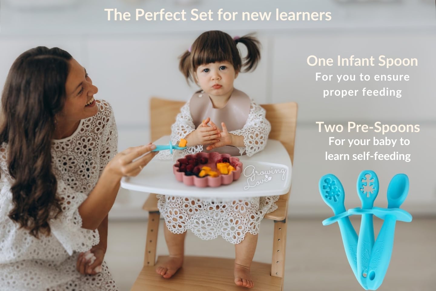 Growing Love Baby Spoons Set - Self-Feeding 6 Months Silhouette Design