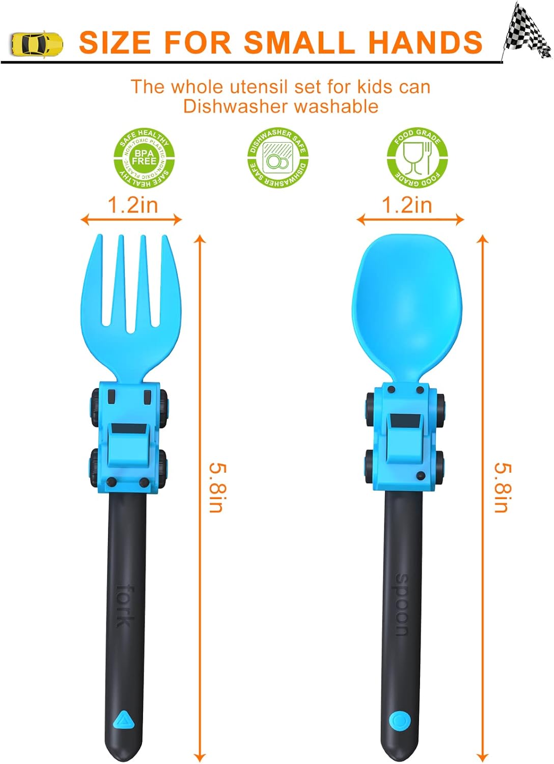 Sturdy Car Theme Toddler Forks and Spoons