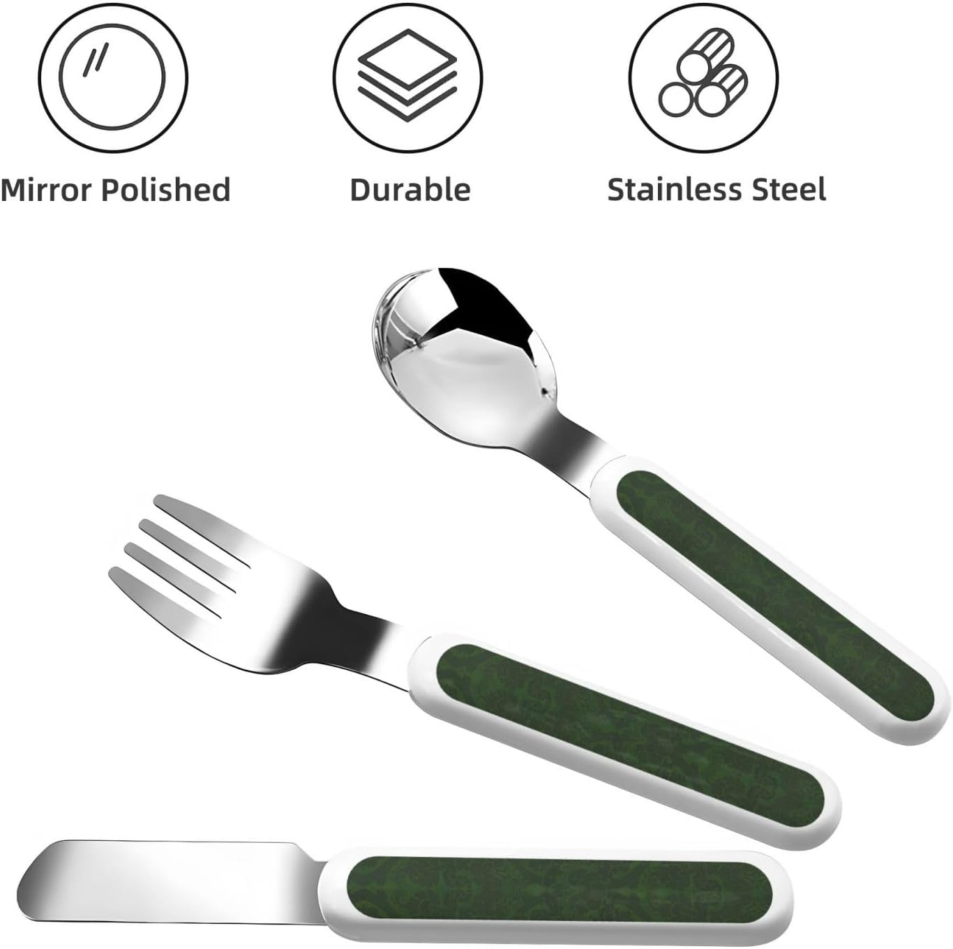 Hunter Green Floral Pattern Flatware Set with Travel Case