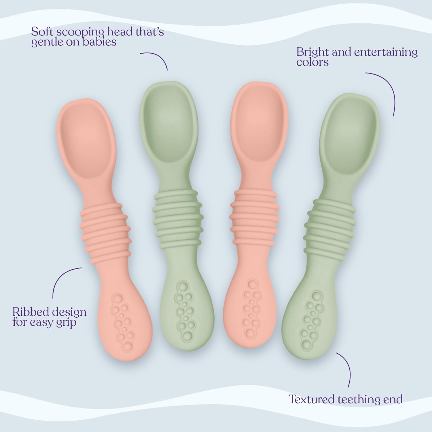 Set of 6 silicone spoons for baby led weaning