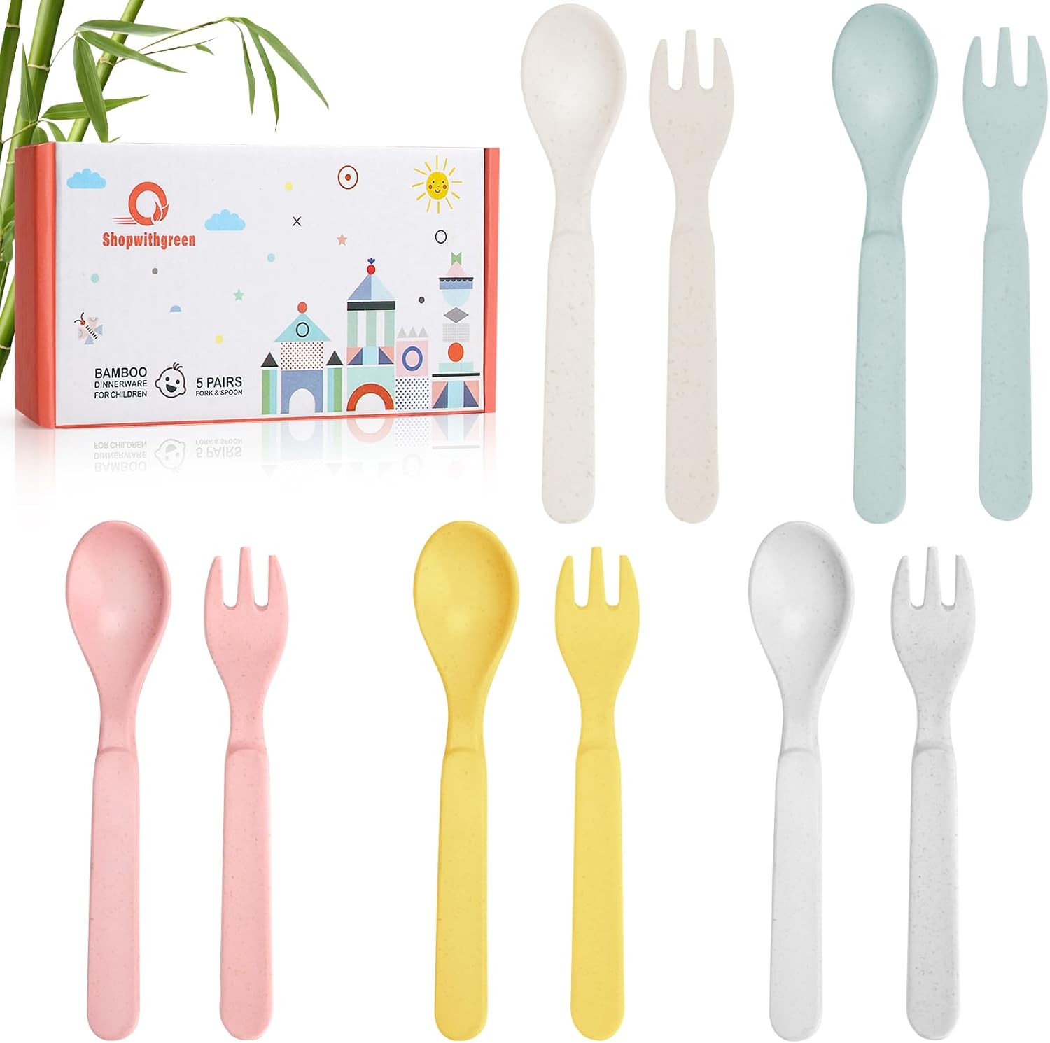 Bamboo Toddler Utensils Set Self Feeding BPA Free