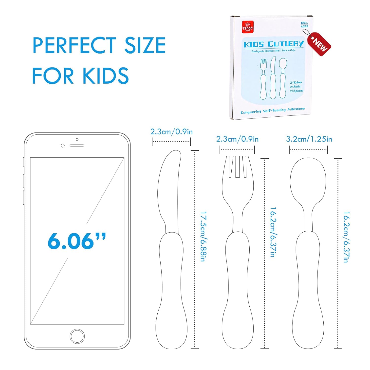Lehoo Castle Toddler Utensils Set - 6PCS Stainless Steel Safety Flatware for Kids