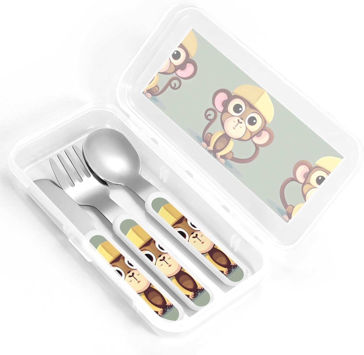 Cute Monkey Print Utensils Set with Travel Case