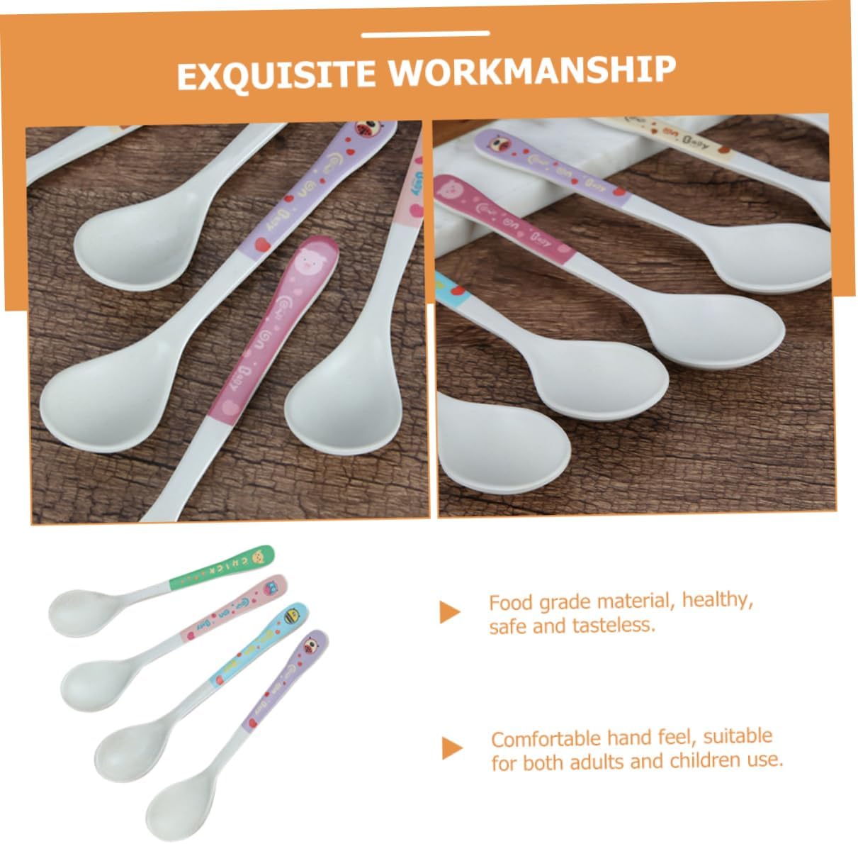 Mixed-Material 4-Piece Self-Feeding Spoons Child-Friendly Design