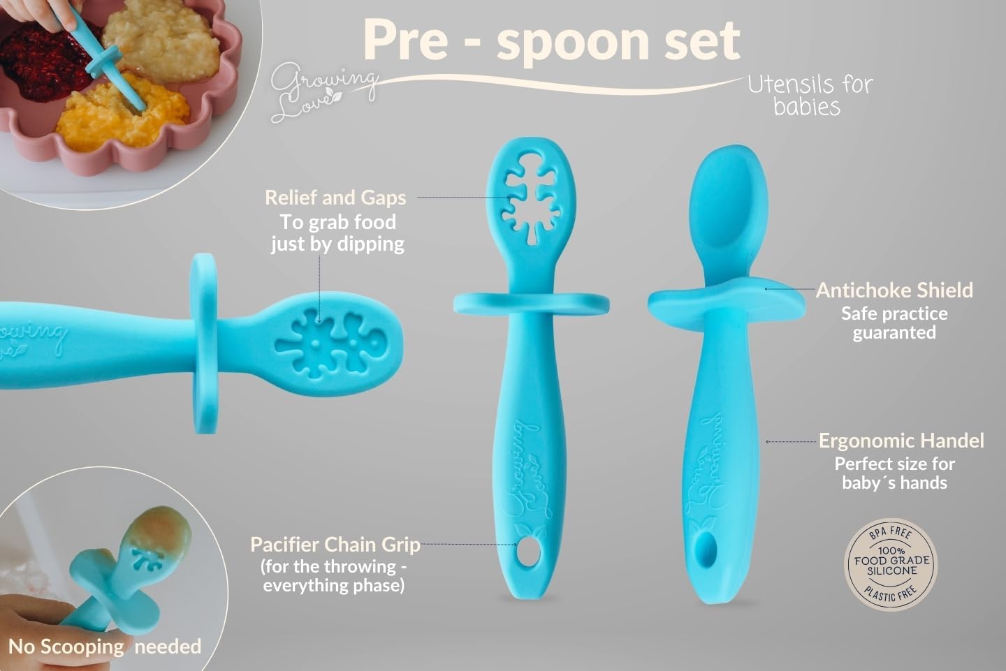 Growing Love Baby Spoons Set - Self-Feeding 6 Months Silhouette Design