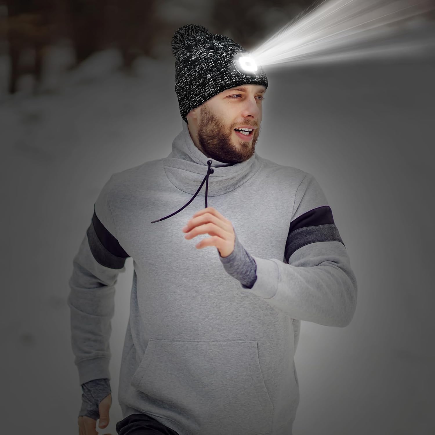 Etsfmoa Unisex Winter Beanie with LED Headlamp Hat - Warm