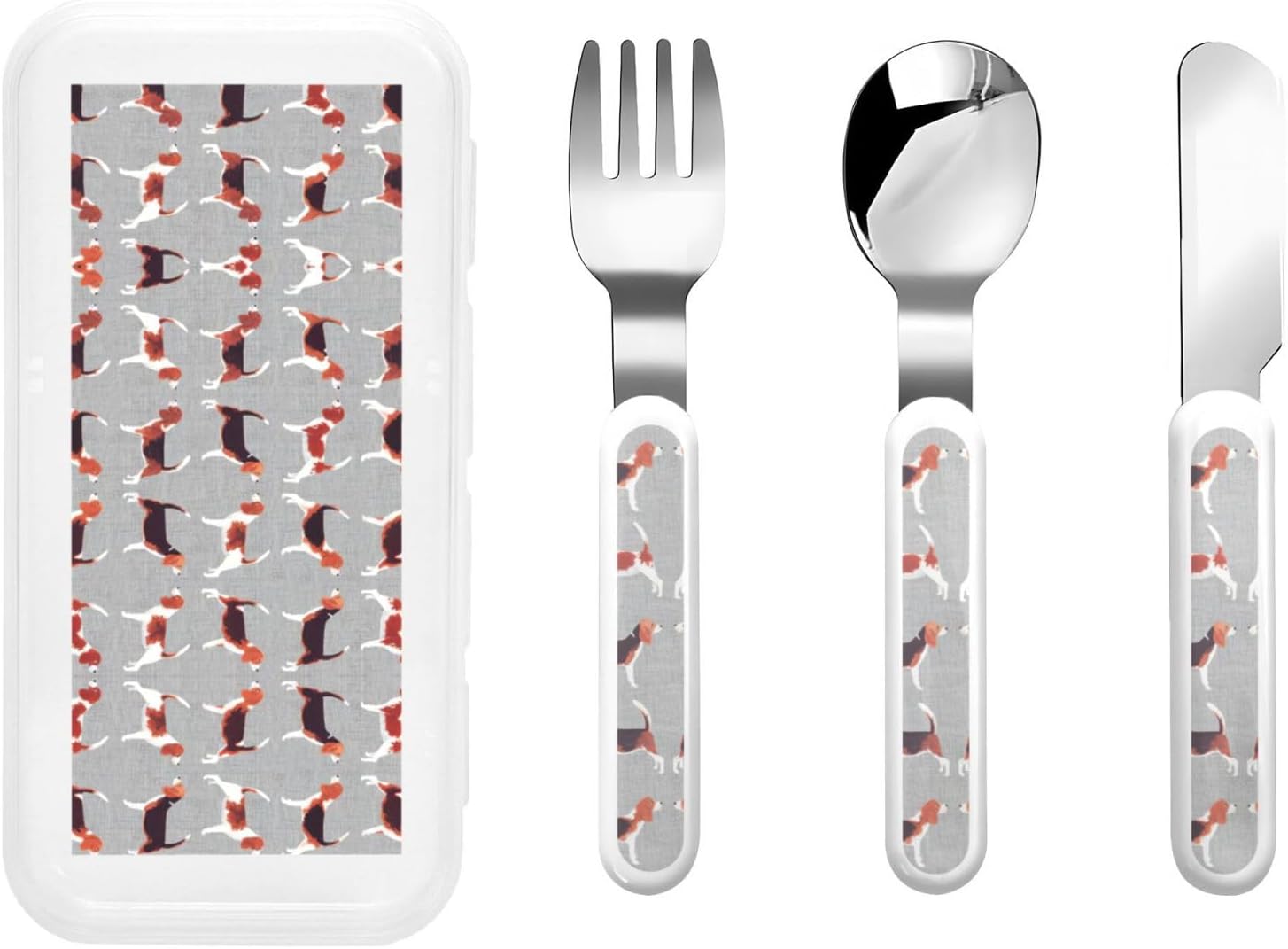 Beagle Patterns Stainless Steel Flatware Set with Travel CaseSelf-FeedingDishwasher Safe