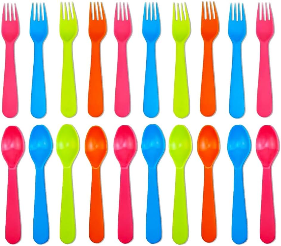 Jawbush 20 Pcs Kids Plastic Utensils Set