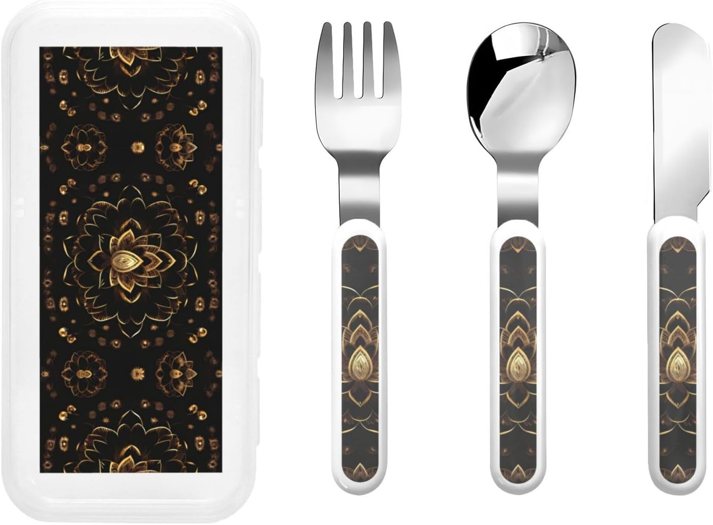 Gold Lotus Silverware Set with Travel Case - Durable Practical Design
