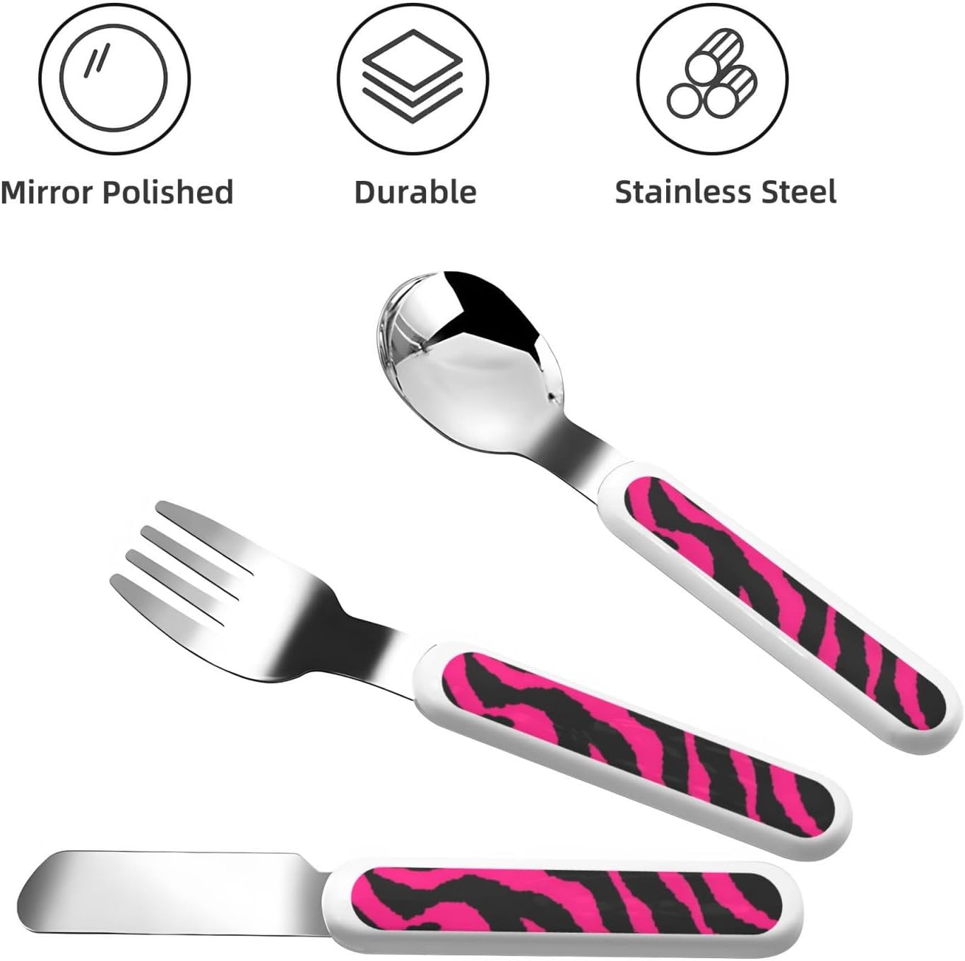 Zebra Tiger Leopard Pink Print Stainless Steel Flatware Set with Travel Case