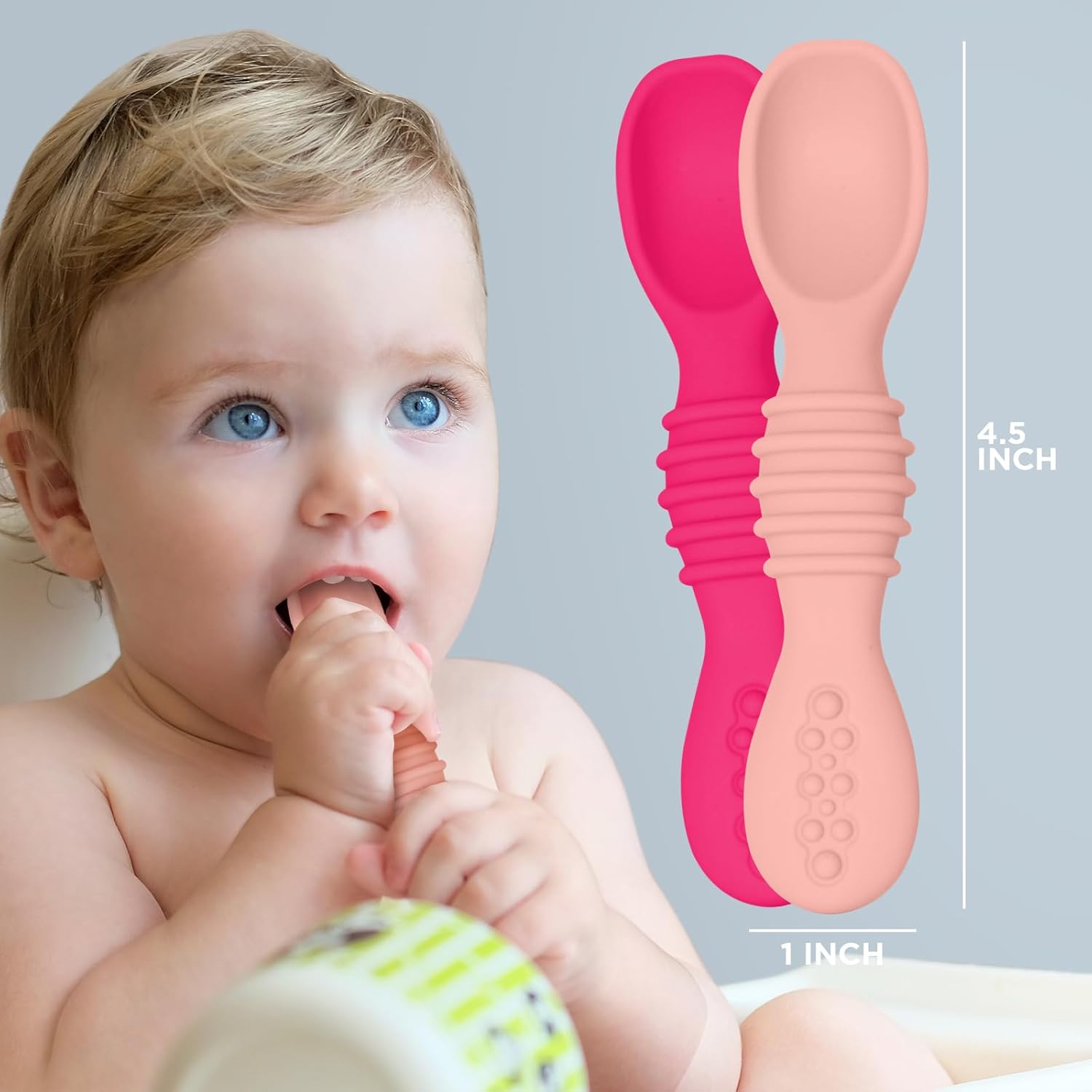 Babies Learn to Feed Safe Silicone Spoons