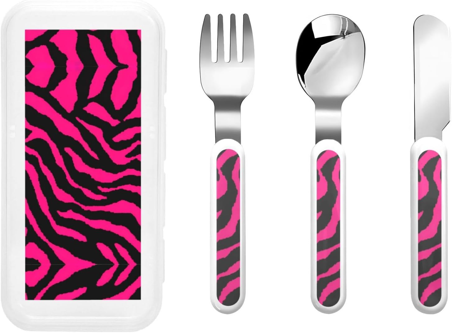 Zebra Tiger Leopard Pink Print Stainless Steel Flatware Set with Travel Case