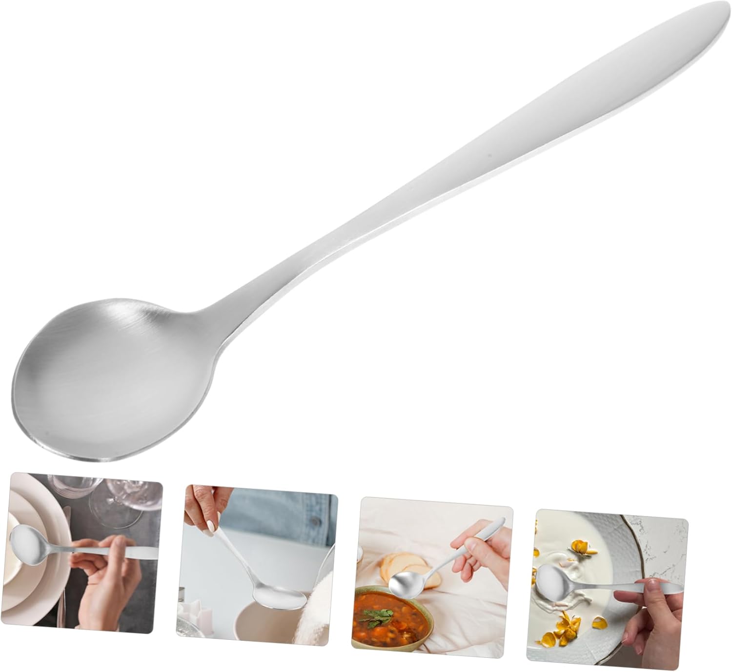 Curved Silver Ergonomic Elderly Baby Spoon for Easy Feeding