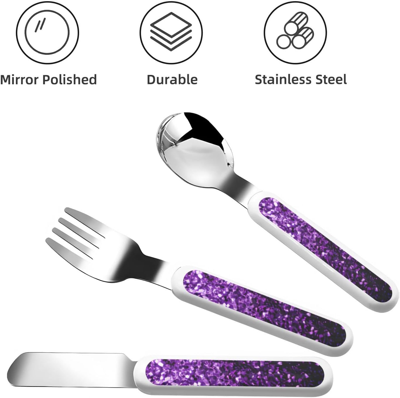 Beautiful Purple Glitter Print Flatware Set with Travel Case