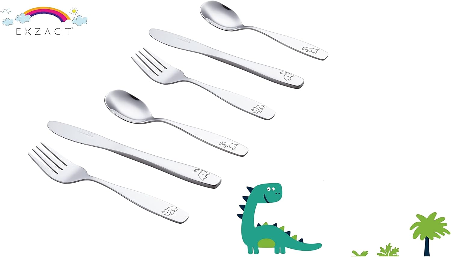 Exzact Kids Flatware Set - Stainless Steel Dinosaurs Forces - 6-Piece Family Set