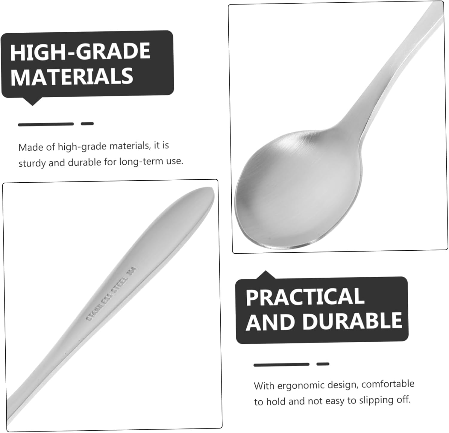 Curved Silver Ergonomic Elderly Baby Spoon for Easy Feeding