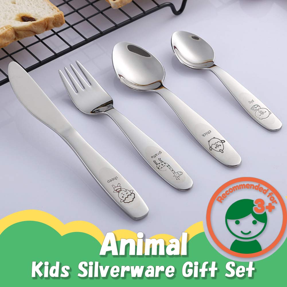 Cute Animal Kids Stainless Steel Flatware Set 4PCS Age 3