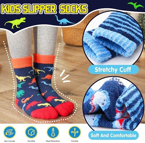 Fun Fuzzy Slipper Socks for Kids 6 Pairs