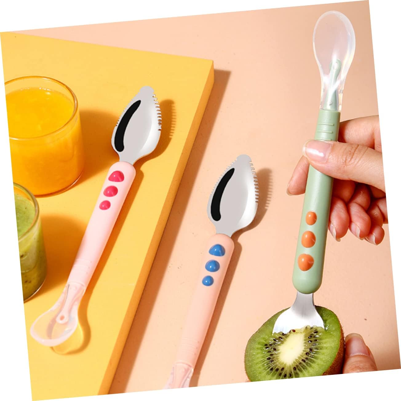 SECFOUDouble-Handled Silicone Baby Spoon for Toddlers