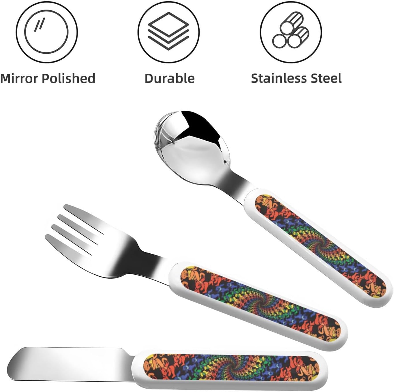 Bear Dancing Tie Dye Print Flatware Set with Case Dishwasher BPA-Free