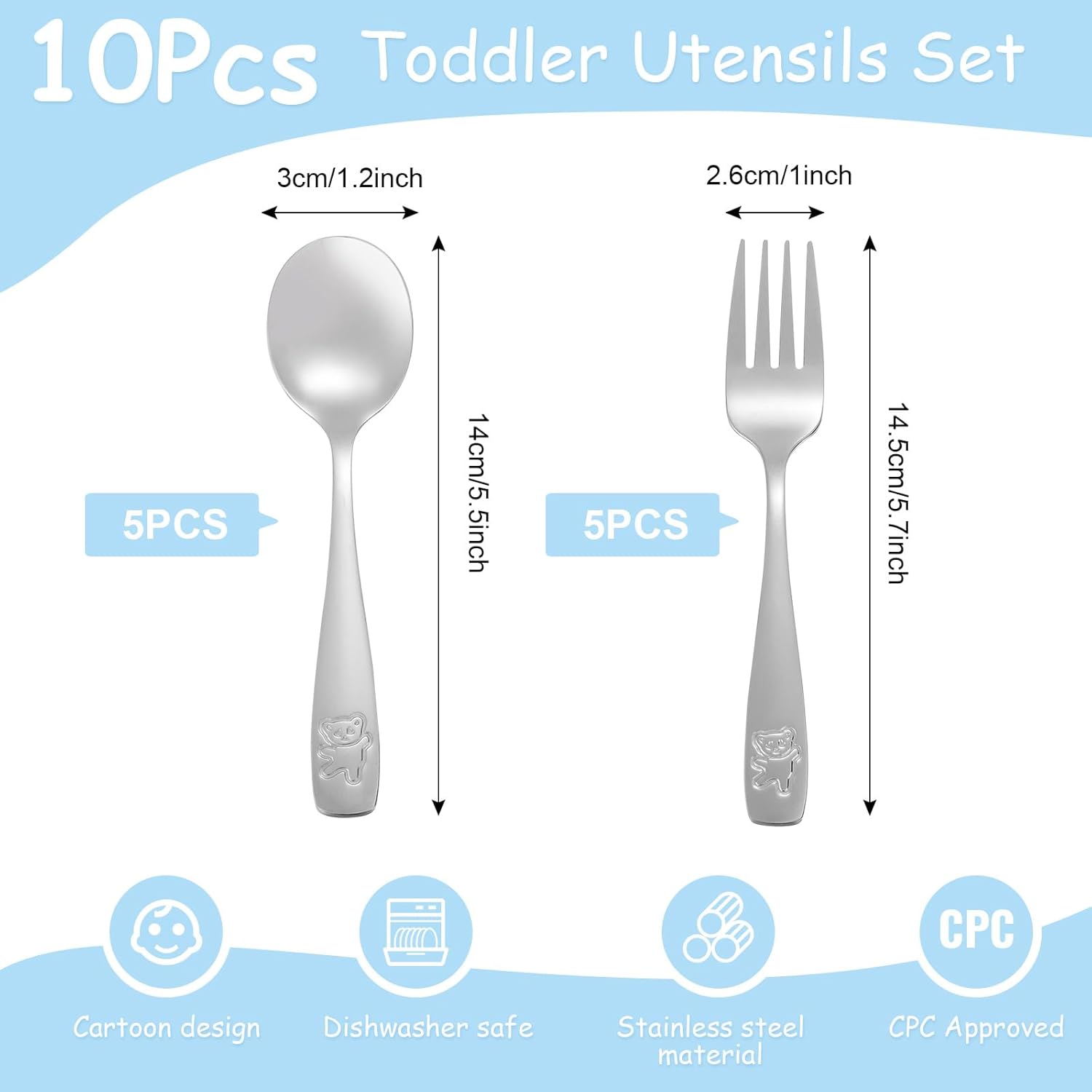 Pimoys Kids Stainless Steel Flatware Set for Safe Easy Use