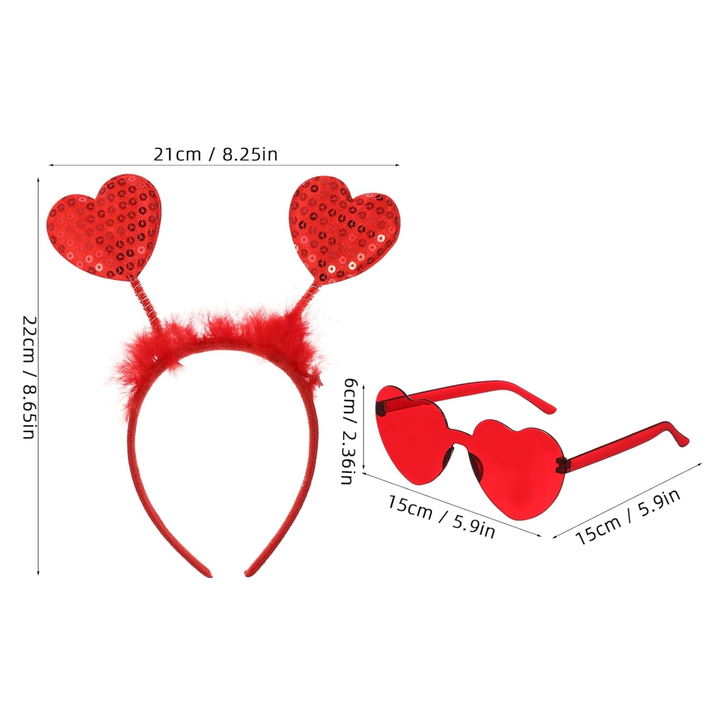 Valentines Day Heart Headband Glasses Set For Women