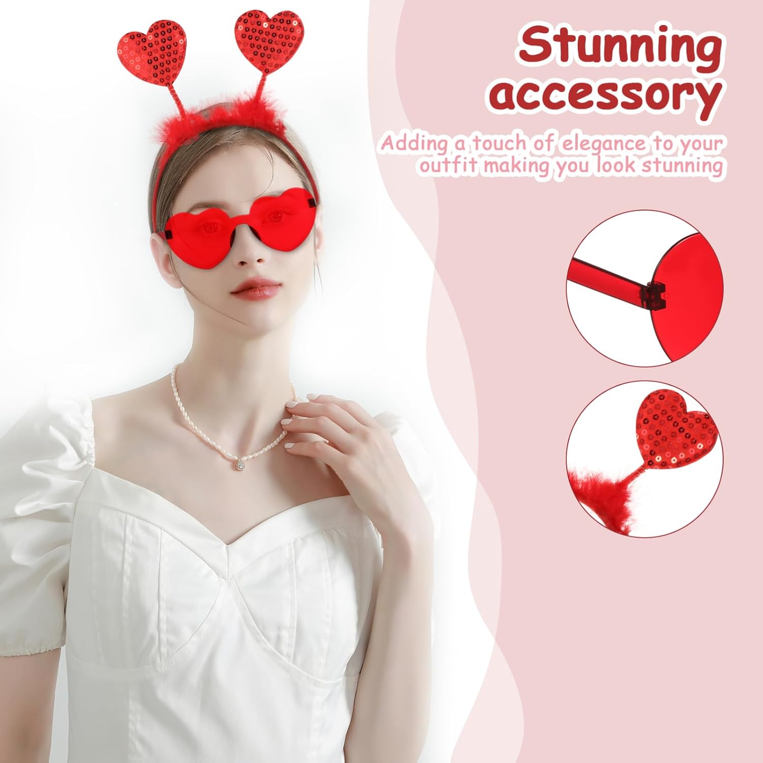 Valentines Day Heart Headband Glasses Set For Women