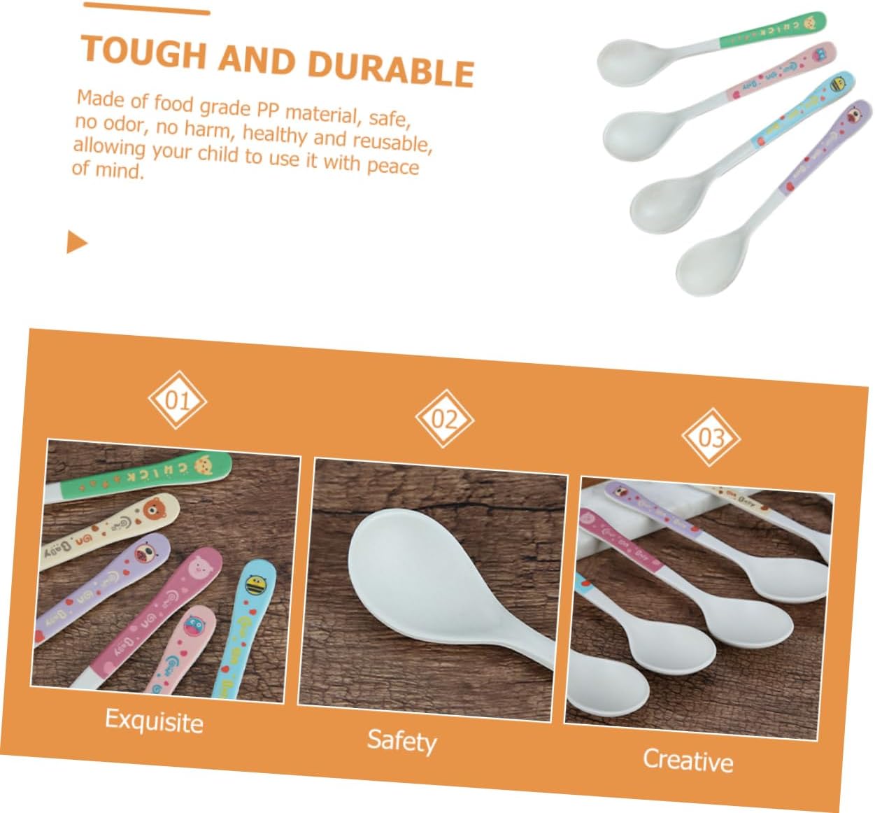 Mixed-Material 4-Piece Self-Feeding Spoons Child-Friendly Design