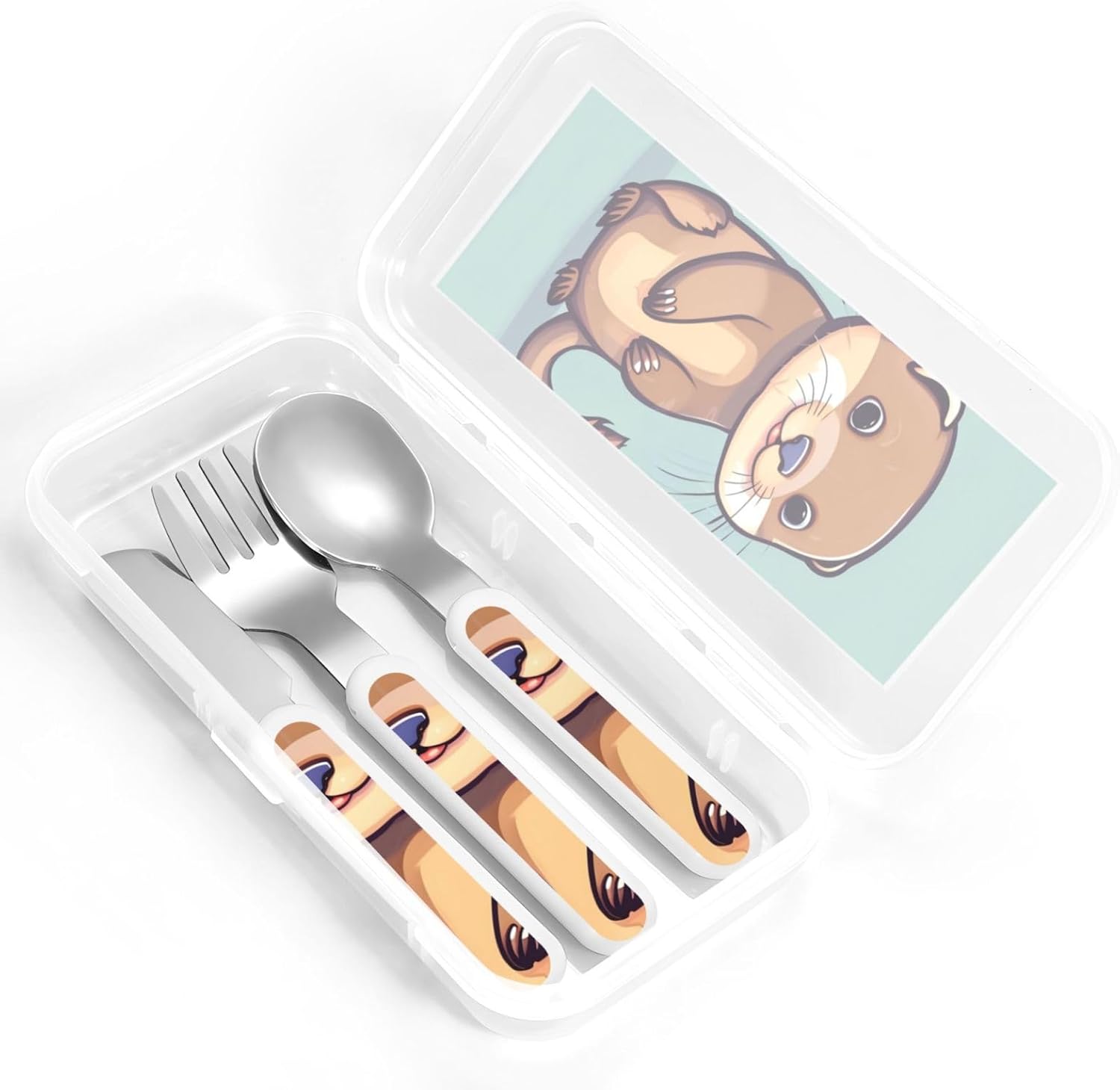 Cartoon Cute Otters Travel-Friendly Flatware Set with Carrying Case