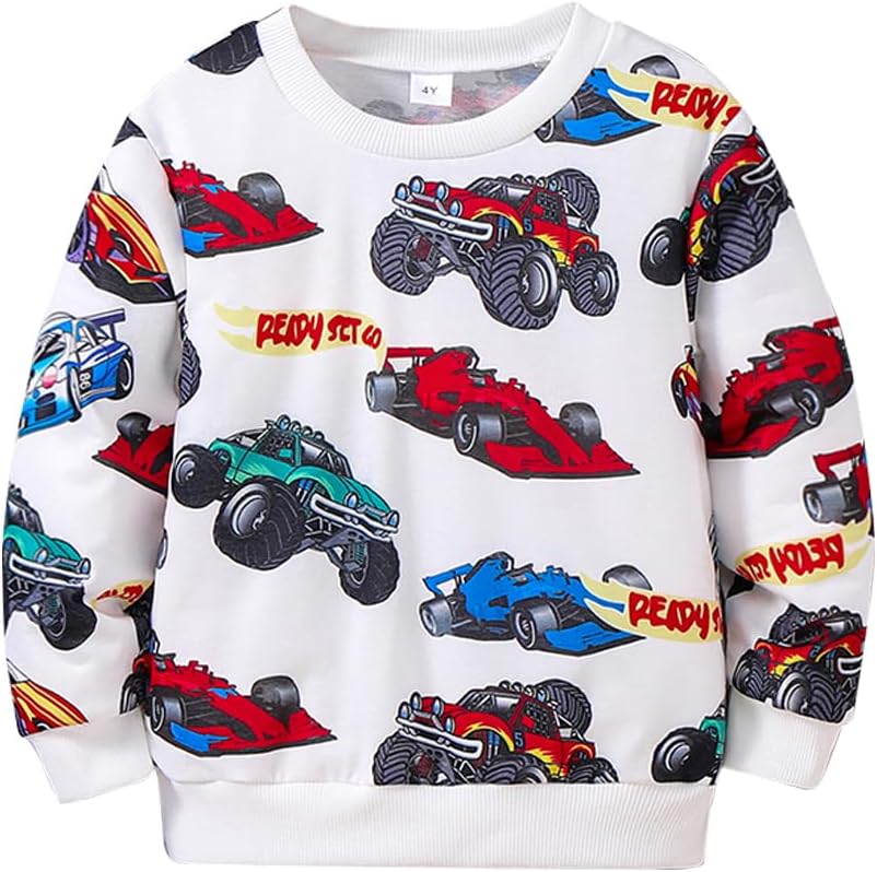 Nivne Sports Car Graphic Print Round Neck Sweatshirt for Toddlers Boys