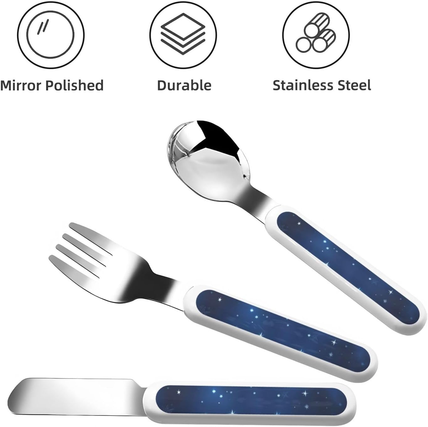 Premium Blue Shining Stars Pattern Print Stainless Steel Utensils Set with Travel Case