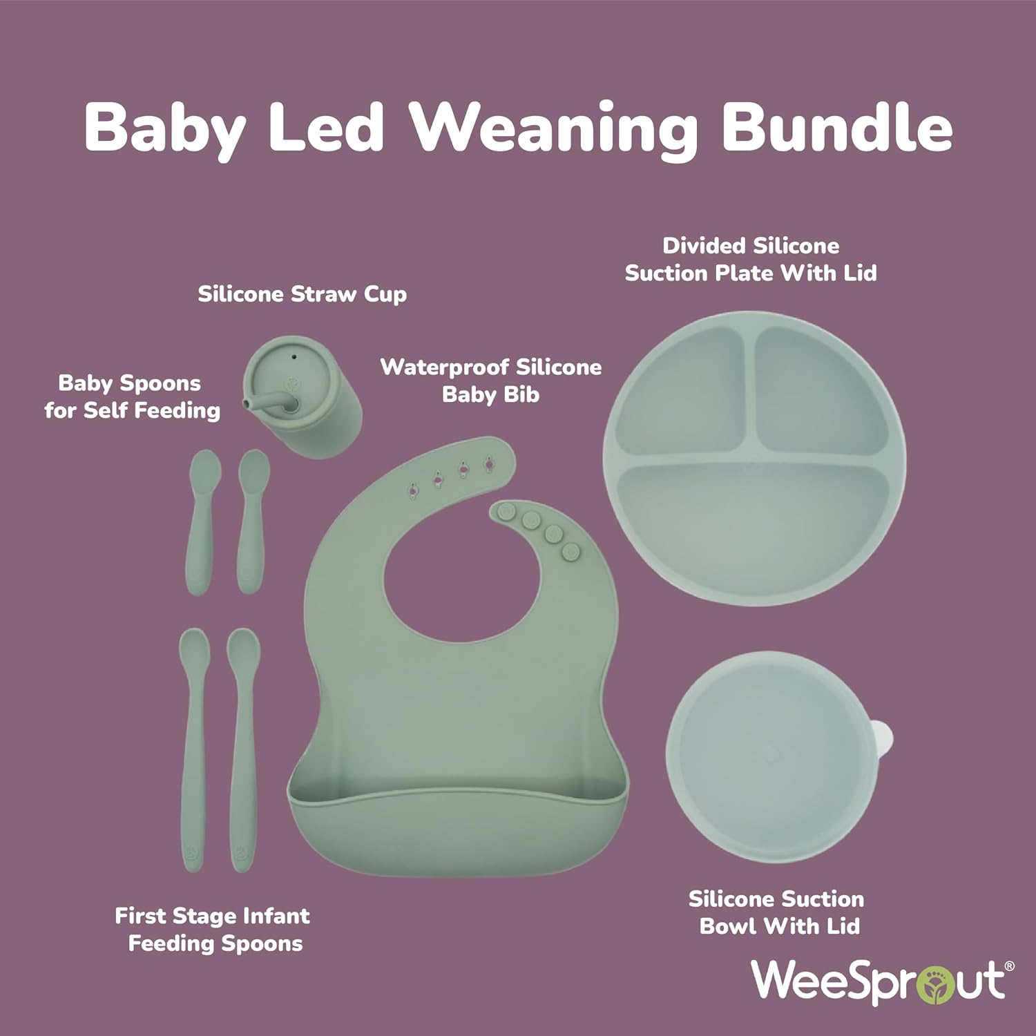WeeSprout Baby Led Weaning Silicone Suction Bowl Bundle