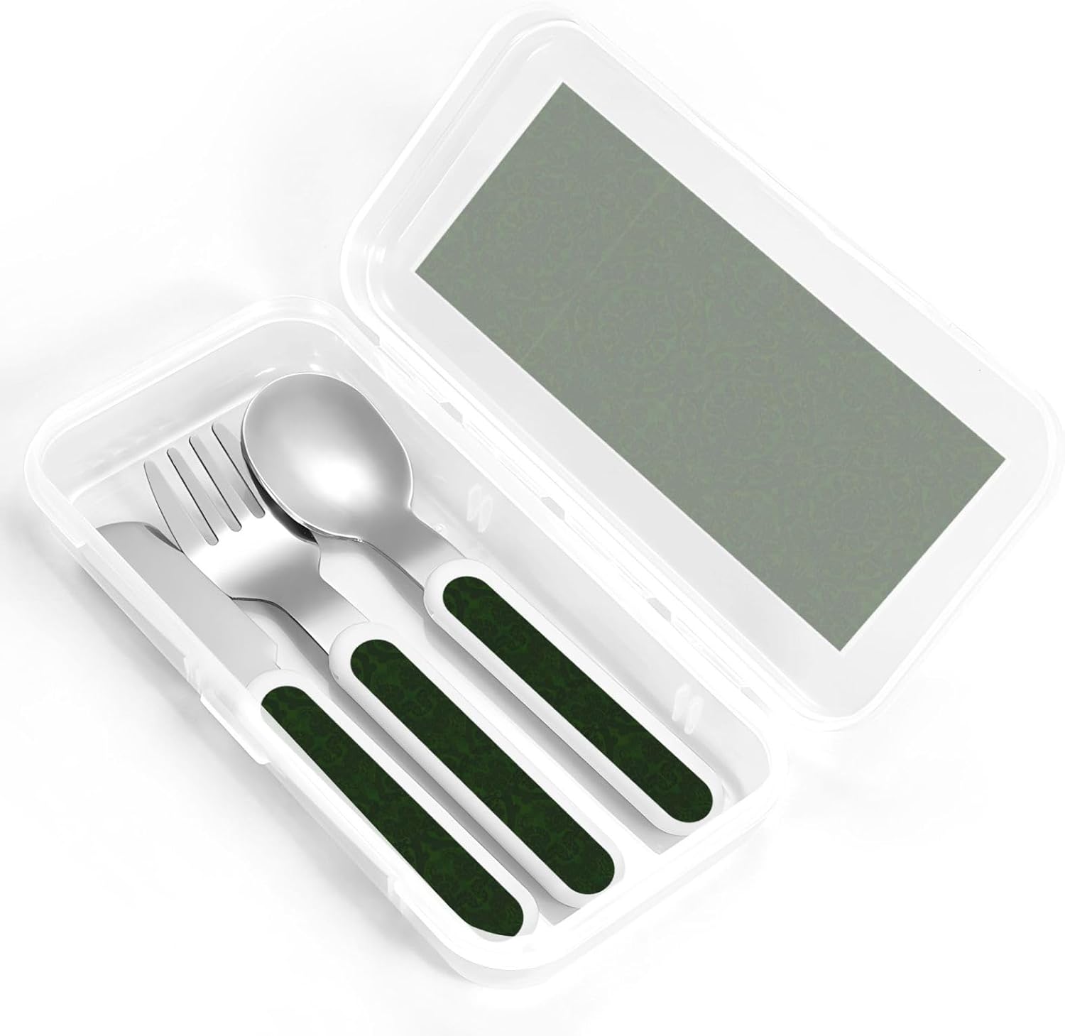 Hunter Green Floral Pattern Flatware Set with Travel Case