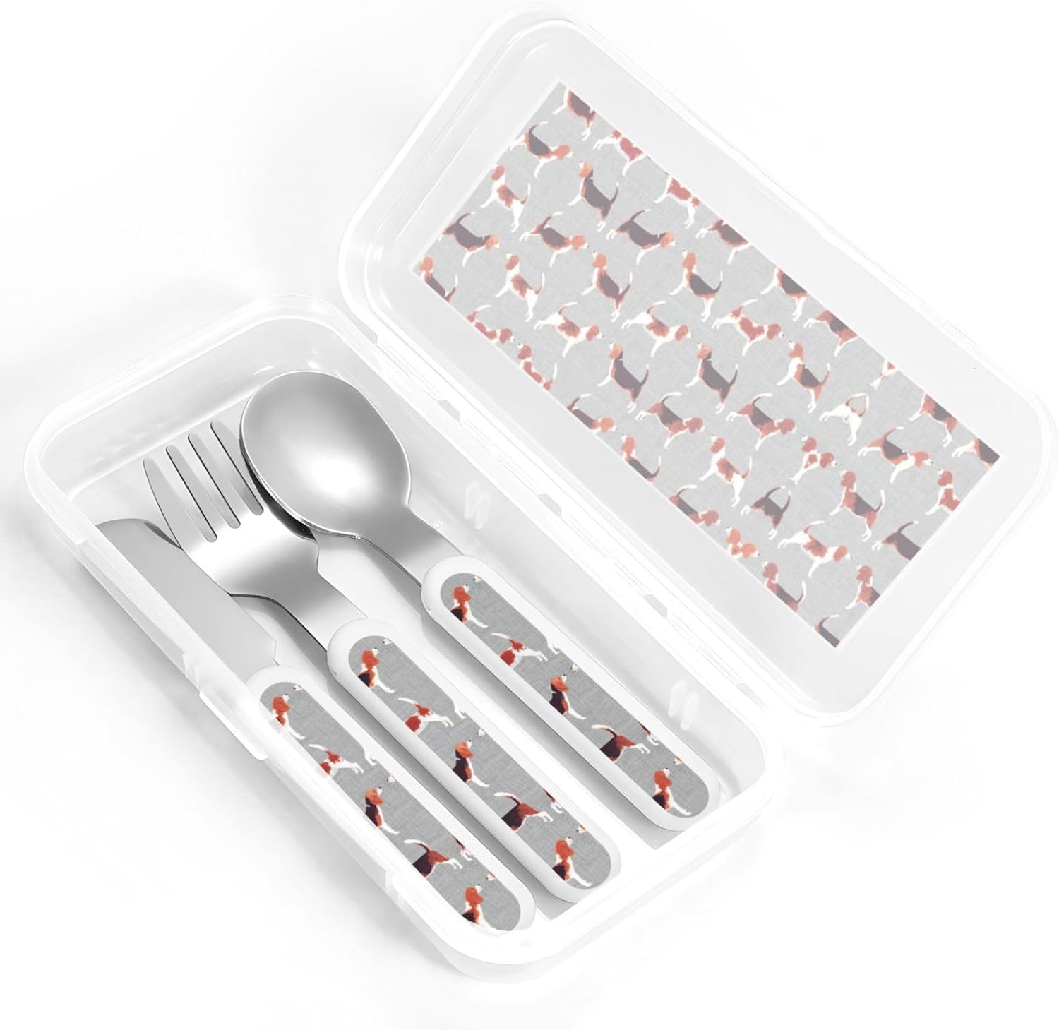 Beagle Patterns Stainless Steel Flatware Set with Travel CaseSelf-FeedingDishwasher Safe