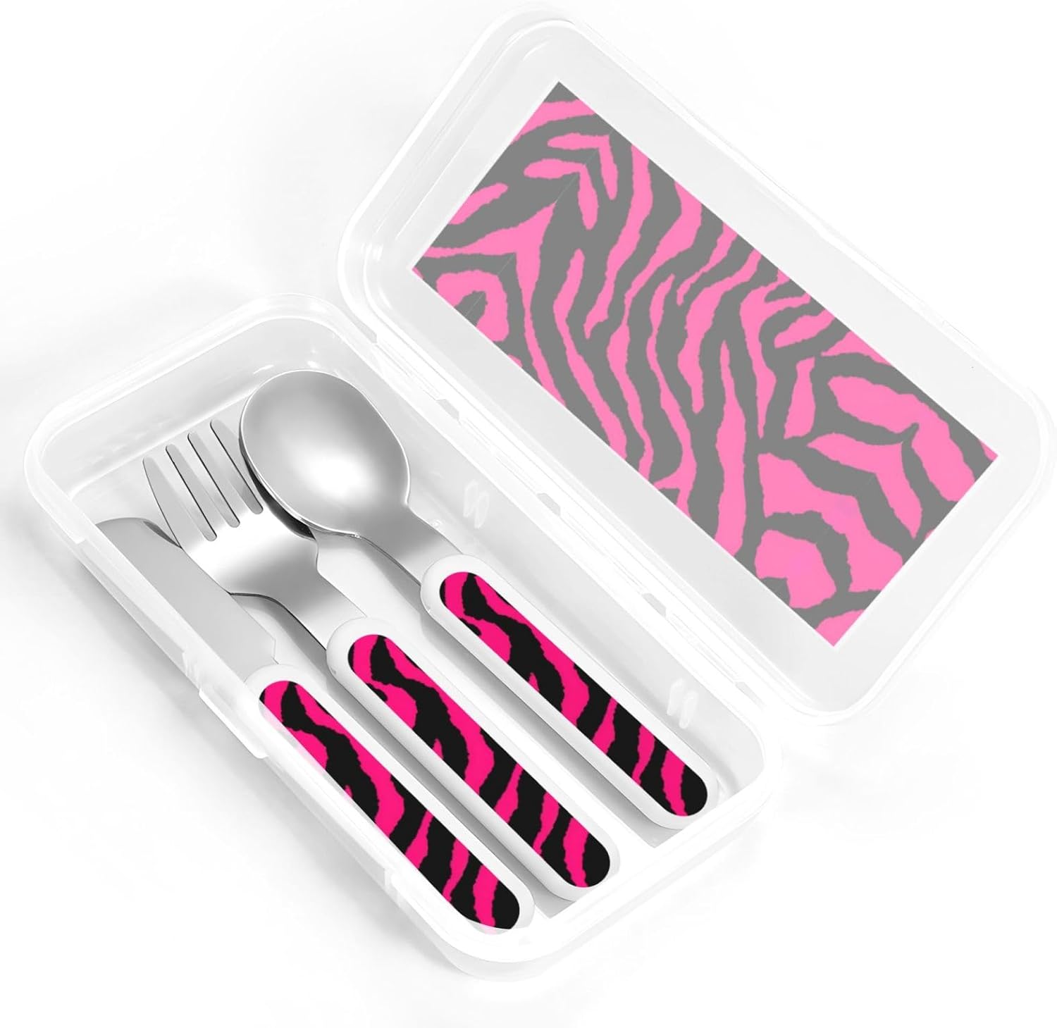 Zebra Tiger Leopard Pink Print Stainless Steel Flatware Set with Travel Case