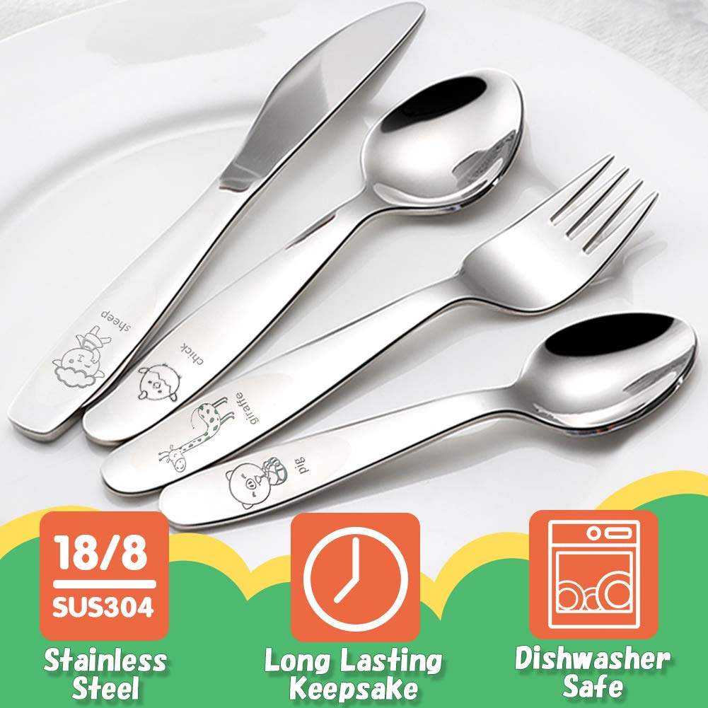 Cute Animal Kids Stainless Steel Flatware Set 4PCS Age 3