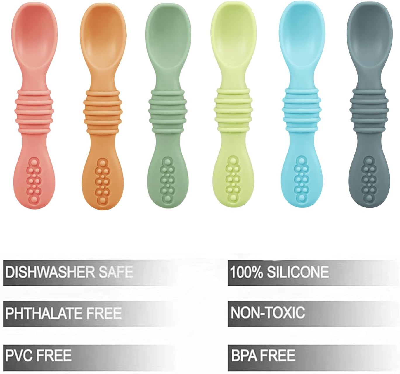 Silicone Baby Spoons Set 6-Piece - Safe for Toddler